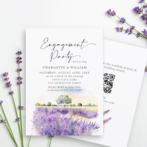 Lavender Flowers Field Engagement Party QR code Invitation