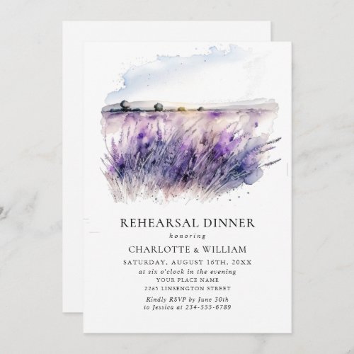 Lavender Flowers Field Rehearsal Dinner QR code Invitation