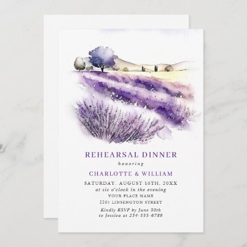 Lavender Flowers Field Rehearsal Dinner QR code Invitation