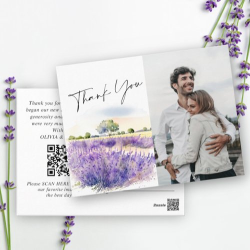 Lavender Flowers Field Thank You Photo QR code Postcard