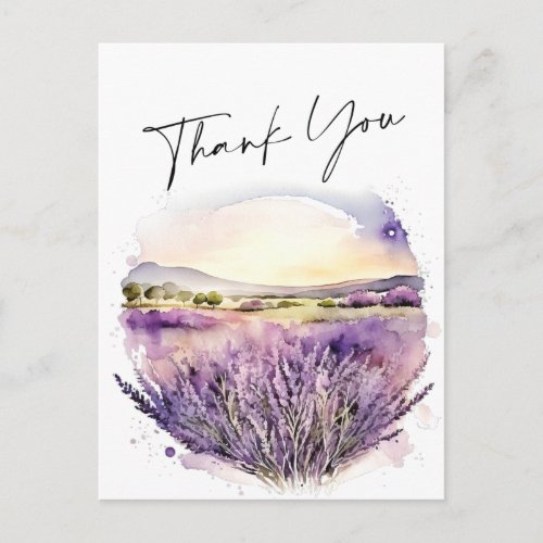 Lavender Flowers Field Thank You QR code Postcard