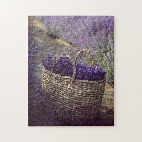 Lavender Flowers Field With Full Bag Of Flowers Jigsaw Puzzle