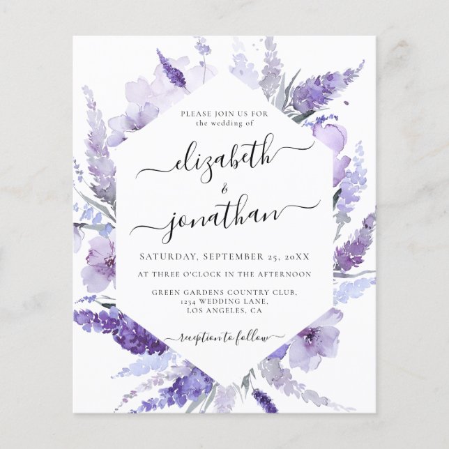 Lavender Flowers Floral Budget Wedding Invitation (Front)