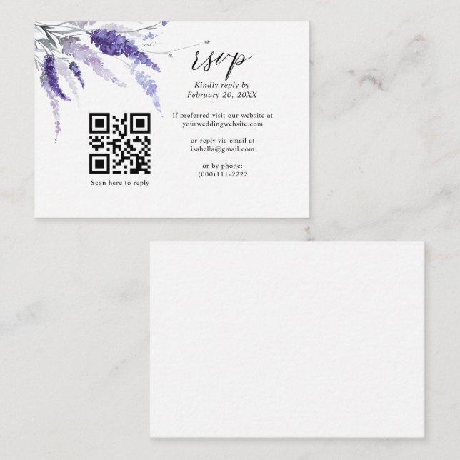 Lavender Flowers Floral QR Code Lilac Wedding RSVP Enclosure Card (Front/Back)