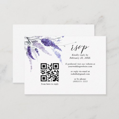 Lavender Flowers Floral QR Code Lilac Wedding RSVP Enclosure Card