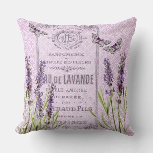 Lavender Flowers French Perfume Collage Decorative Throw Pillow