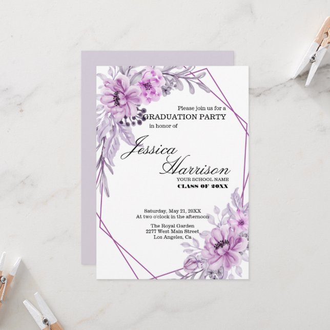 Lavender Flowers Graduate Invitation (Front/Back In Situ)