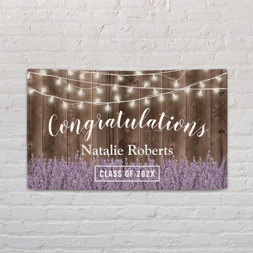 Lavender Flowers Graduation Party Rustic Barn Wood Banner