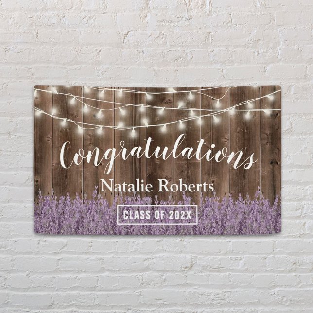 Lavender Flowers Graduation Party Rustic Barn Wood Banner (Creator Uploaded)