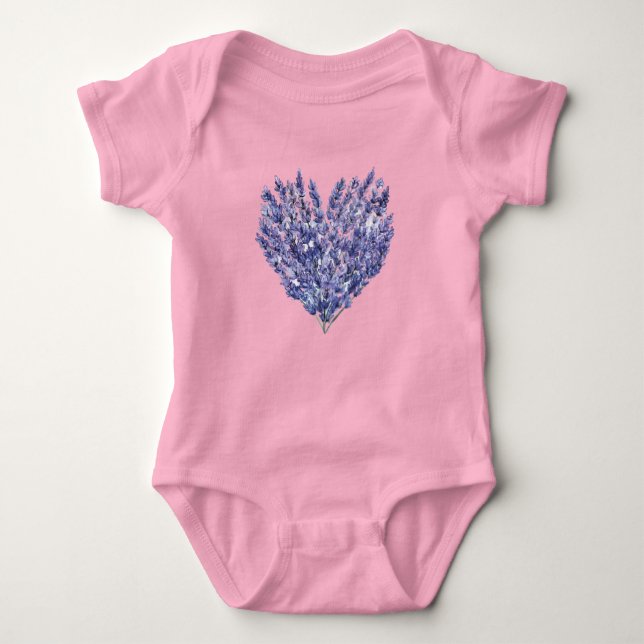 Lavender Flowers Heart Baby Bodysuit (Front)