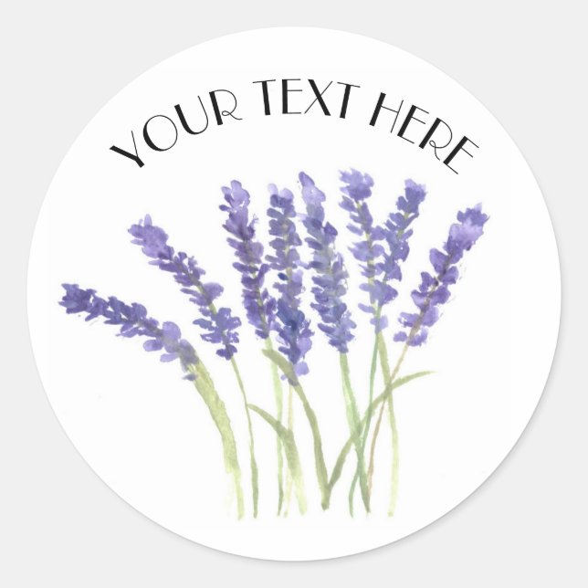 Lavender flowers Herb Floral Rustic Text Classic Round Sticker (Front)