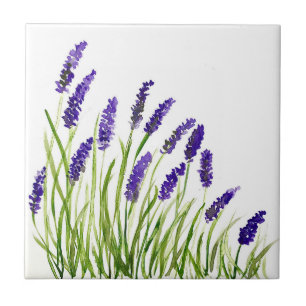 Lavender flowers herbs rustic purple watercolor ceramic tile