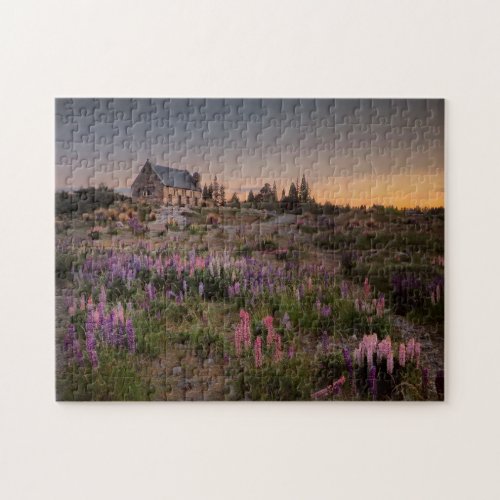 Lavender Flowers Hill And Field Village House View Jigsaw Puzzle