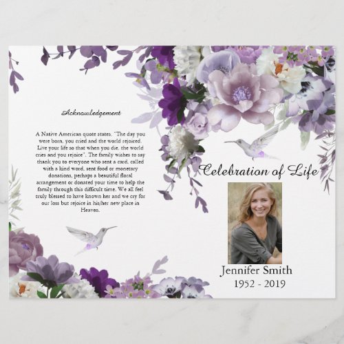 Lavender Flowers Hummingbird Funeral Program Flyer