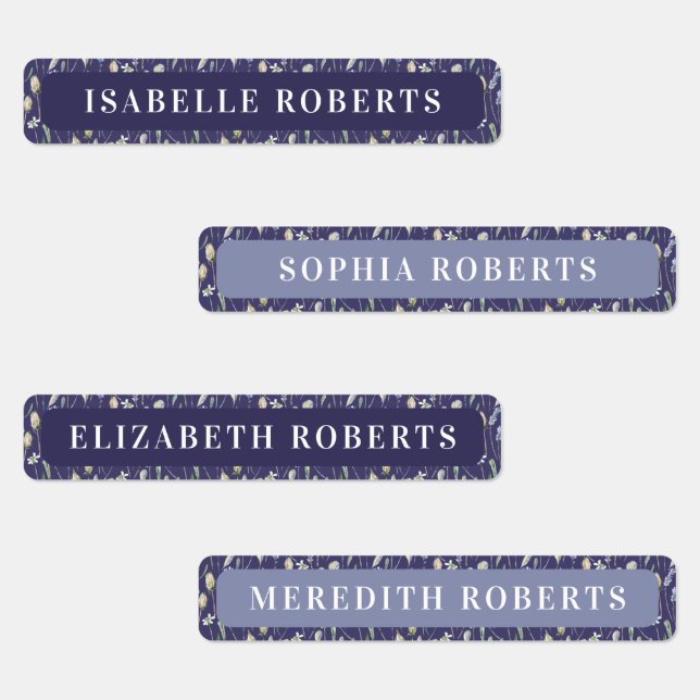 Lavender Flowers Kids Name Waterproof Labels (Group)