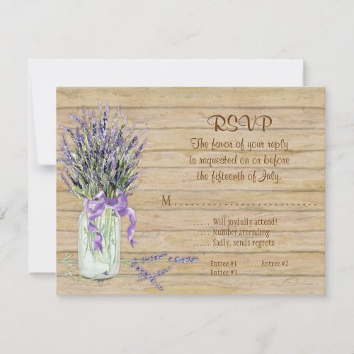 Lavender Flowers Mason Jar Watercolor Rustic Wood RSVP Card