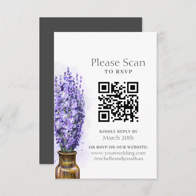 Lavender Flowers Modern Floral Wedding QR Code RSVP Card (Front/Back)