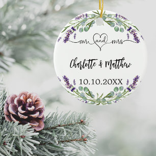 Lavender flowers names mr mrs newly weds ceramic ornament