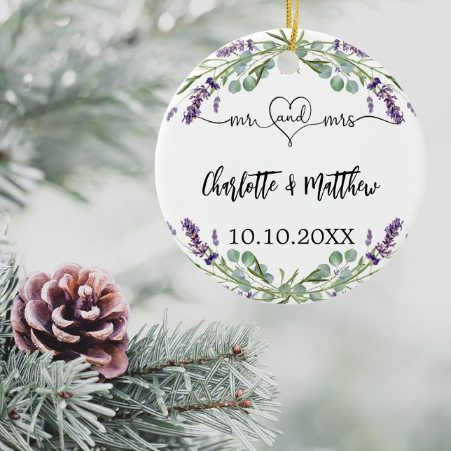Lavender flowers names mr mrs newly weds ceramic ornament (Creator Uploaded)