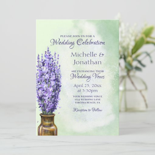 Lavender Flowers on Sage Green Floral Wedding Invitation | Zazzle