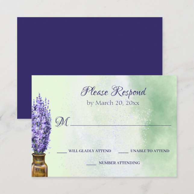 Lavender Flowers on Sage Green Floral Wedding RSVP Card (Front/Back)