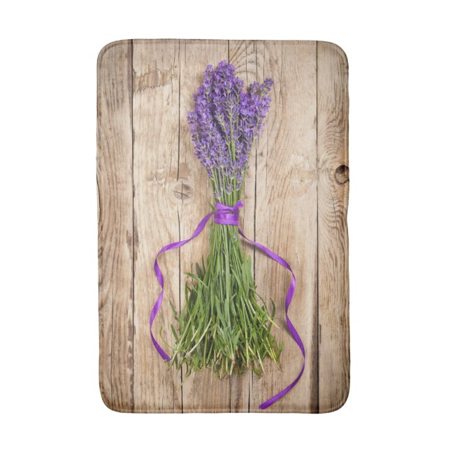 Lavender Flowers On Wooden Table Background Bathroom Mat (Front Vertical)