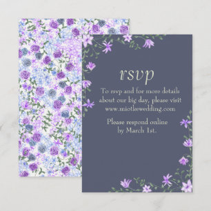 Lavender Flowers Over Solid Gray Wedding RSVP Card