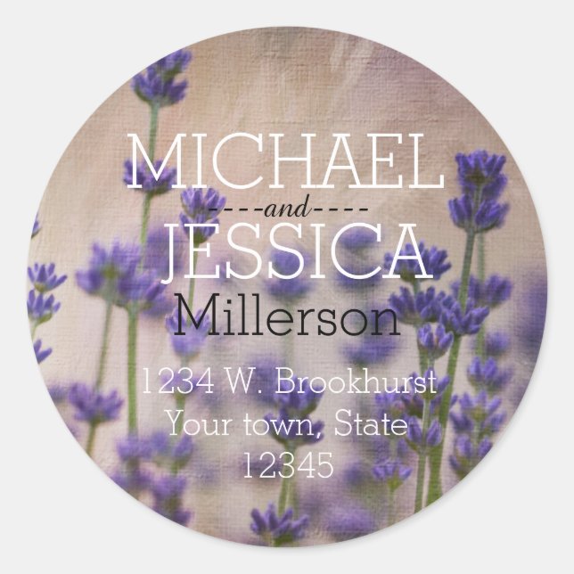 Lavender Flowers Personalized address Classic Round Sticker (Front)