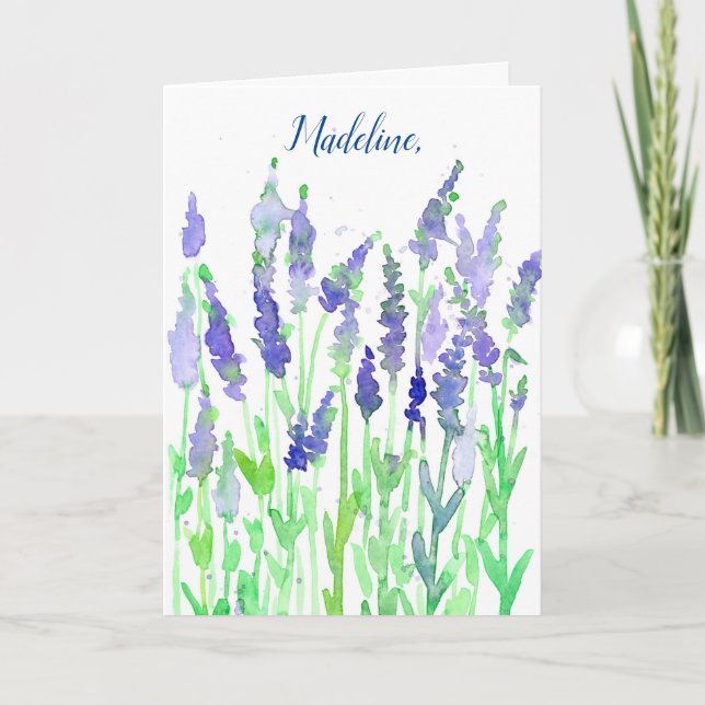 Lavender Flowers Personalized Happy Birthday Card (Front)