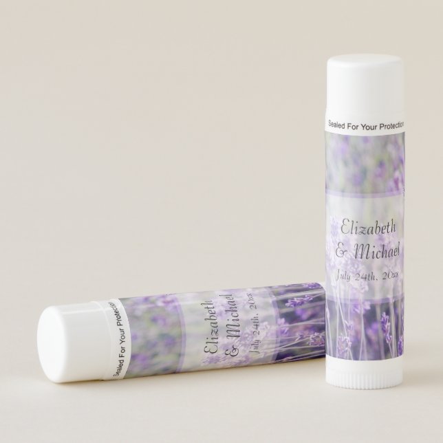 Lavender Flowers Personalized Wedding Favors Lip Balm (Front)