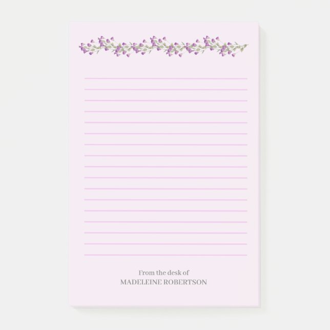 Lavender Flowers Personalized with Name N Post-it Notes (Front)