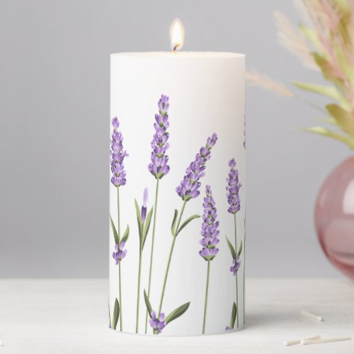 Lavender Flowers  Pillar Candle