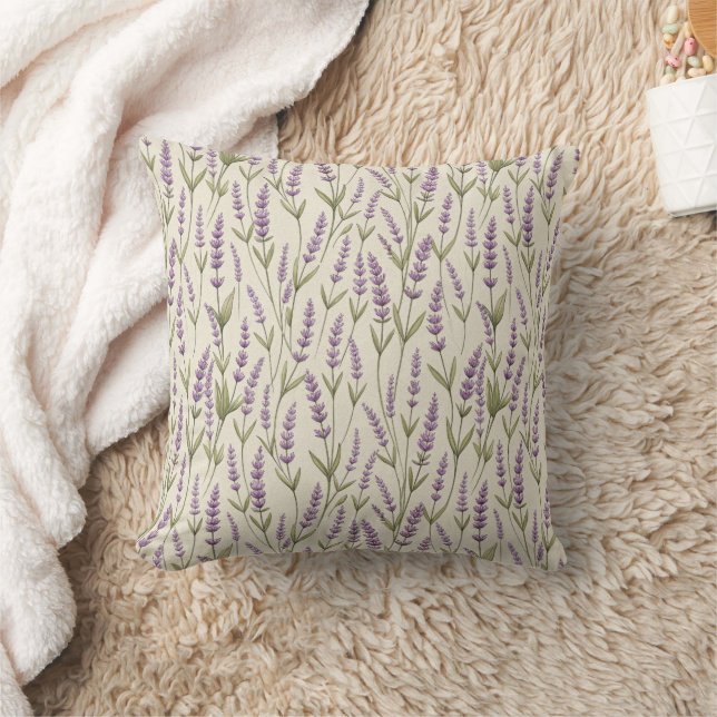 Lavender Flowers Print Throw Pillow (Blanket)