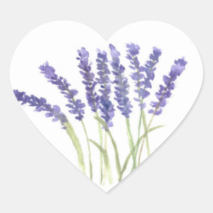 Lavender flowers Purple Floral Watercolor Heart Sticker