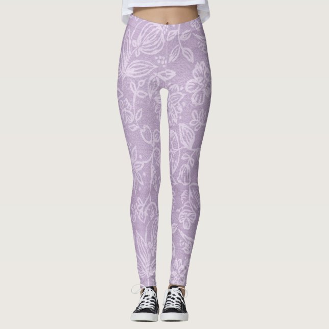 Lavender Flowers Purple Leggings (Front)