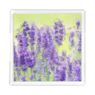 Lavender Flowers Purple Watercolor Floral Acrylic Tray