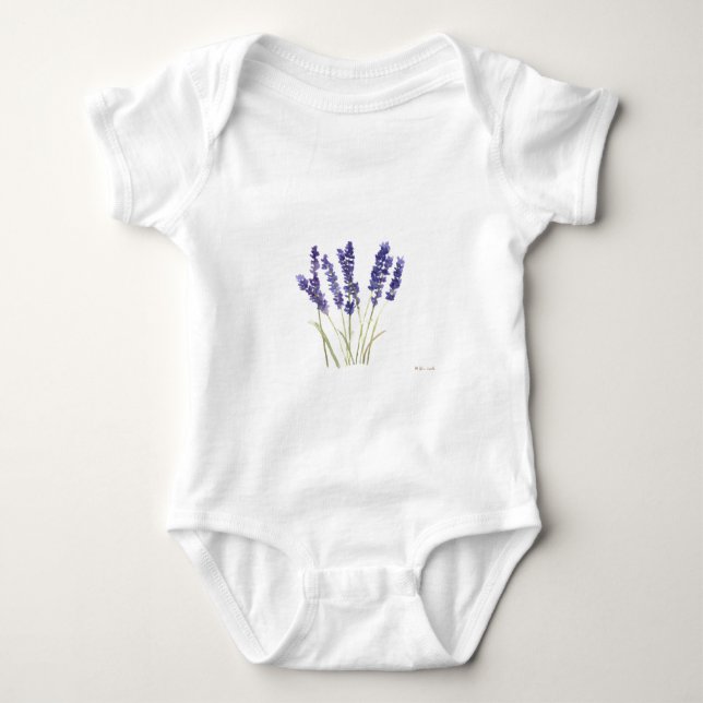 Lavender flowers purple watercolor floral nature baby bodysuit (Front)