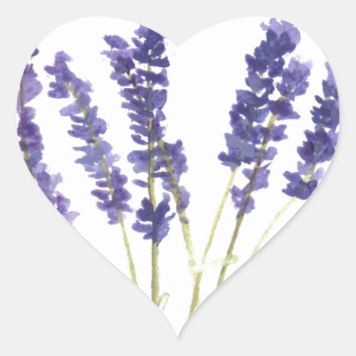 Lavender flowers purple watercolor floral nature  heart sticker