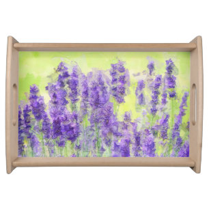 Lavender Flowers Purple Watercolor Floral Serving Tray