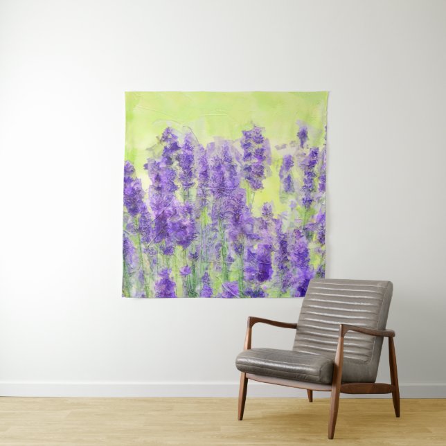 Lavender Flowers Purple Watercolor Floral Yellow Tapestry (In Situ)