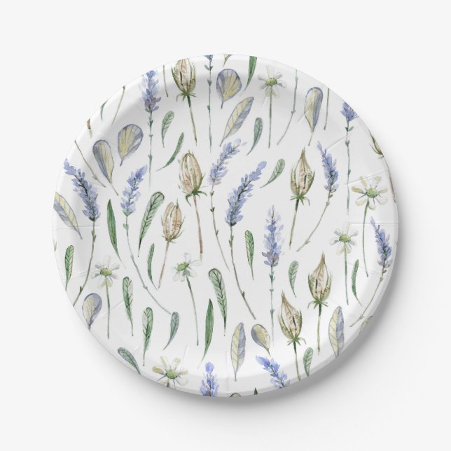 Lavender Flowers Rustic Floral Paper Plates (Front)
