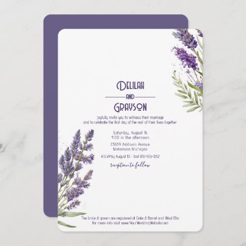 Lavender Flowers Rustic Purple Wedding Invitation