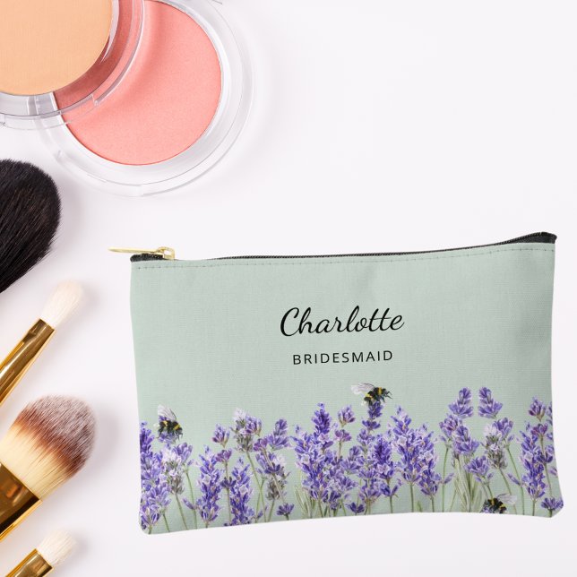 Lavender flowers sage green bridesmaid accessory pouch (Creator Uploaded)