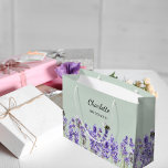 Lavender flowers sage green bridesmaid large gift bag<br><div class="desc">Sage green background. Decorated with lavender flowers and bees
Personalize and add your bridesmade's name.</div>