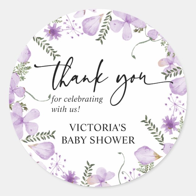 Lavender Flowers Thank You Favor Sticker (Front)
