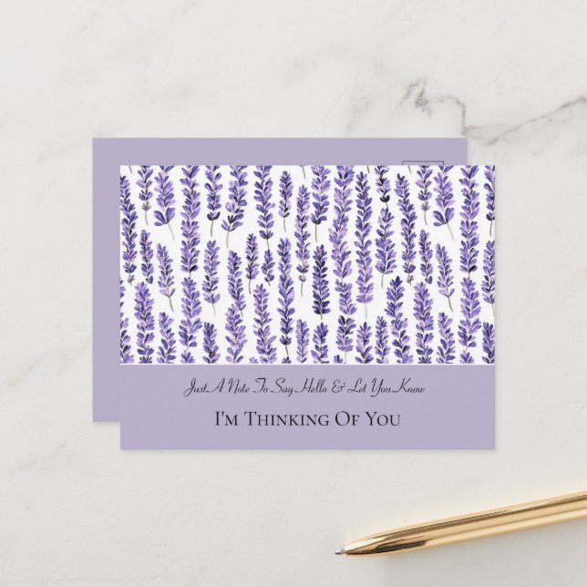 Lavender Flowers Thinking of You Postcard (Front/Back In Situ)