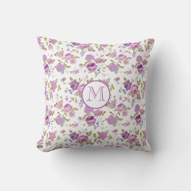 Lavender Flowers Throw Pillow (Front)