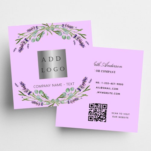 Lavender flowers violet logo QR code logo Square Business Card