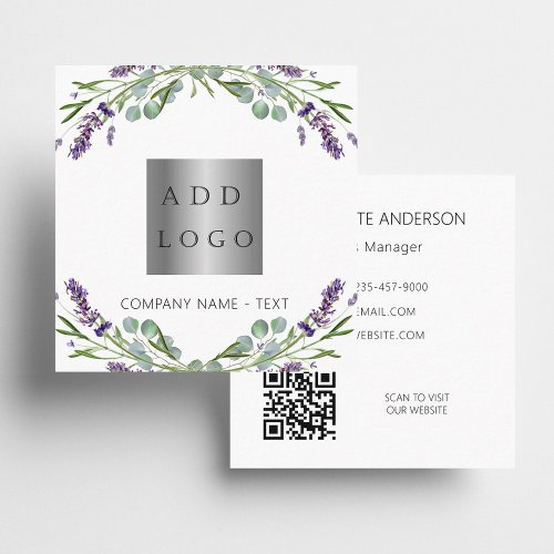 Lavender flowers violet logo QR code Square Business Card
