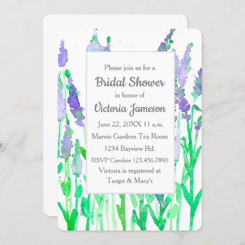 Lavender Flowers Watercolor Bridal Shower Invitation